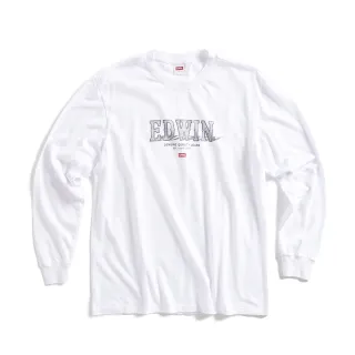 【EDWIN】男裝 網路獨家↘精緻素描LOGO長袖T恤(白色)