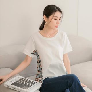 【OB 嚴選】幾何印花拼接高含棉透氣短袖上衣 《AB16953》