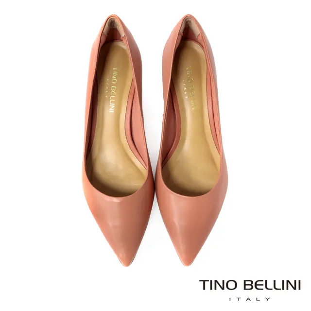 【TINO BELLINI 貝里尼】巴西進口牛皮素面尖頭中低跟鞋FWCT032(粉)