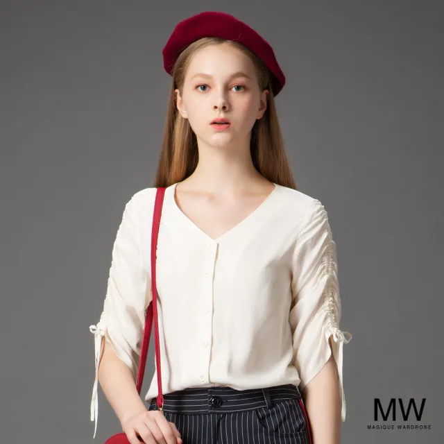 【MAGIQUE WARDROBE】V領造型綁帶袖上衣(2色)
