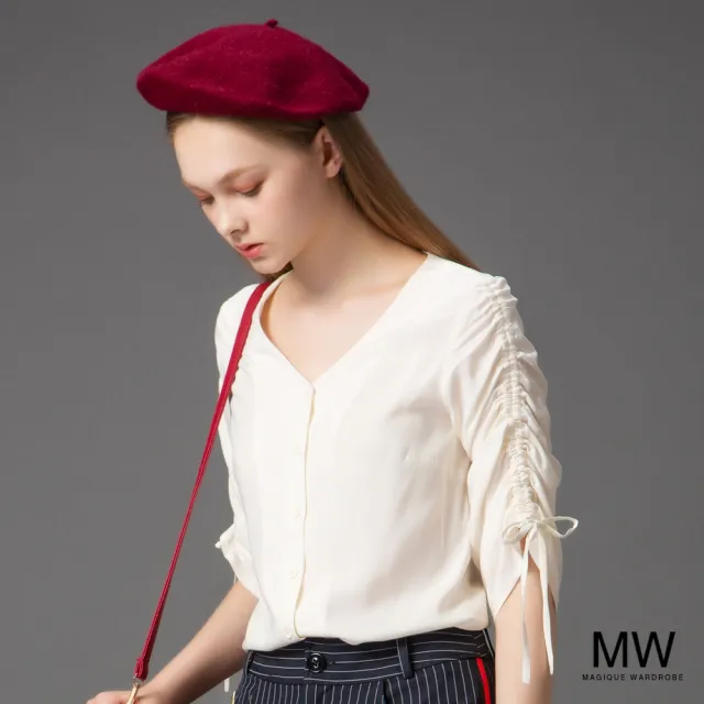【MAGIQUE WARDROBE】V領造型綁帶袖上衣(2色)