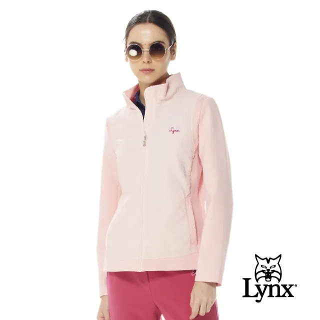 【Lynx Golf】女款薄鋪棉彈性舒適壓紋配布剪裁星球系列繡花拉鍊口袋長袖外套(二色)
