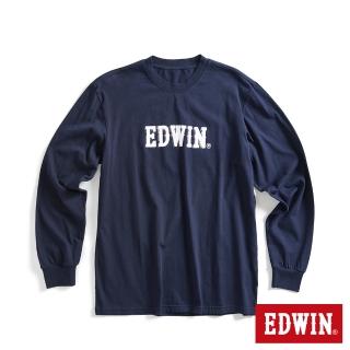 【EDWIN】男裝 網路獨家↘仿舊立體LOGO長袖T恤(丈青色)