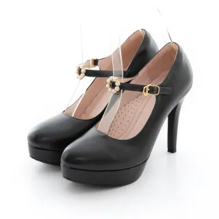 【bac】厚底防水台珍珠小花瑪莉珍高跟鞋(黑色)