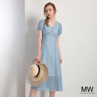 【MAGIQUE WARDROBE】V領高腰雪紡印花洋裝(2色)