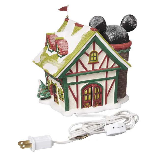 【Enesco】精品家飾 Disney 迪士尼 米奇滑雪小木屋居家擺飾 附燈