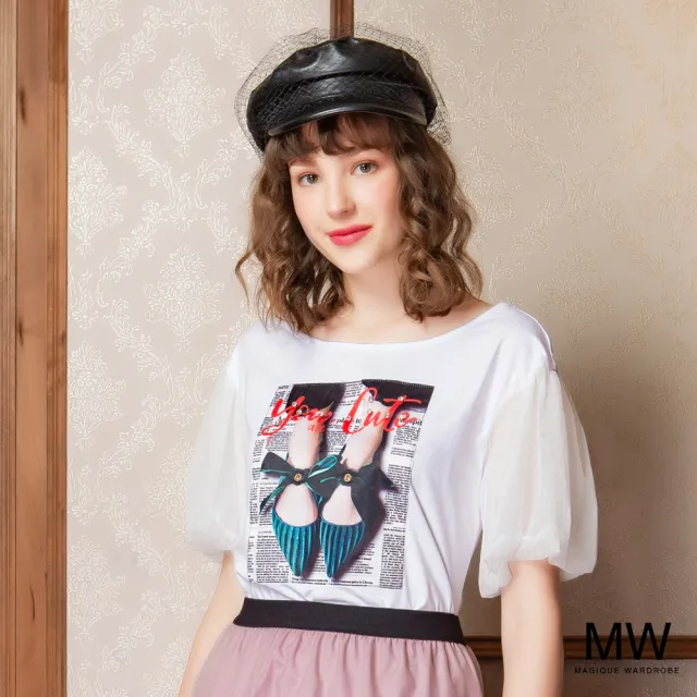 【MAGIQUE WARDROBE】泡泡袖印花上衣(2色)