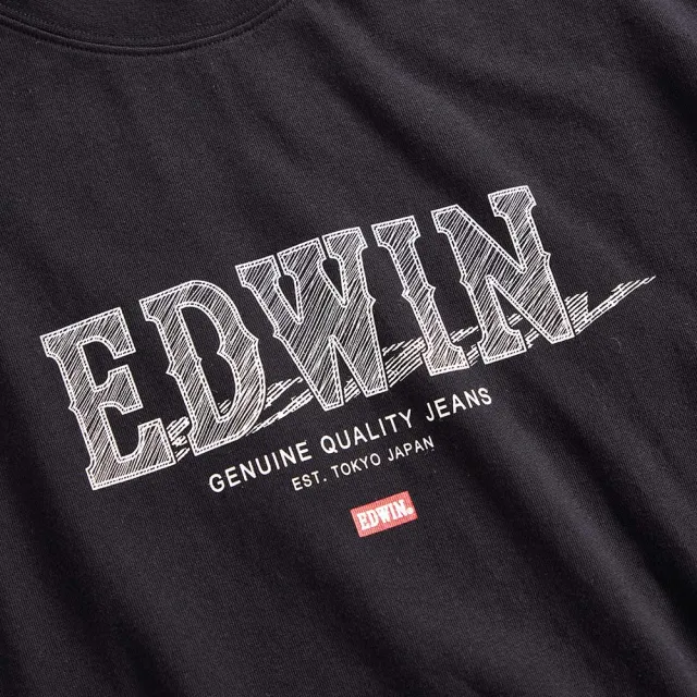 【EDWIN】男裝 網路獨家↘精緻素描LOGO長袖T恤(黑色)