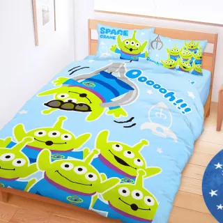 【享夢城堡】雙人床包薄被套四件組(迪士尼玩具總動員 三眼怪太空娃娃機-藍)