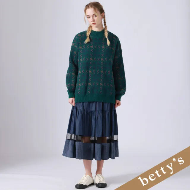 【betty’s 貝蒂思】腰鬆緊蛋糕鏤空格子長裙(牛仔藍)