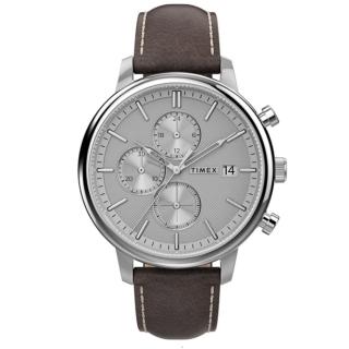 【TIMEX】天美時 風格系列 三眼雅仕手錶 銀 / 咖啡 TXTW2U38800