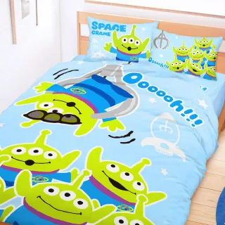 【享夢城堡】雙人床包涼被四件組(迪士尼玩具總動員 三眼怪太空娃娃機-藍)
