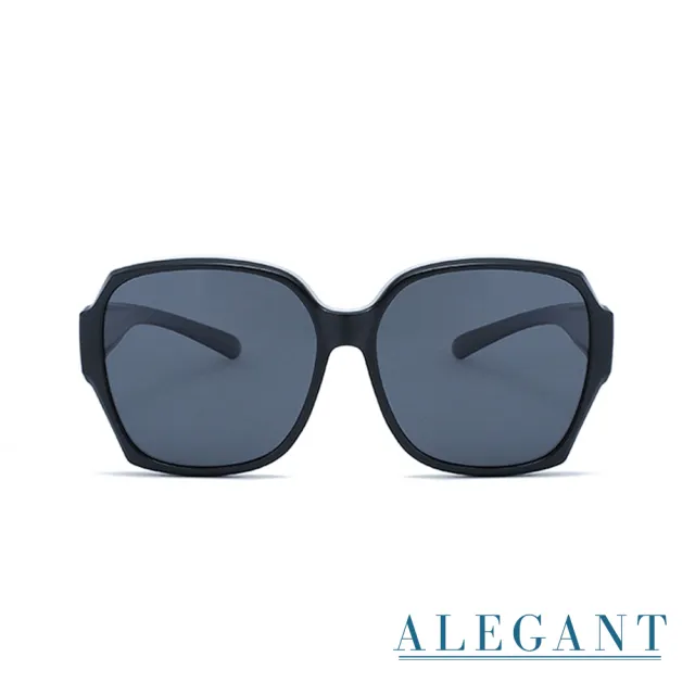 【ALEGANT】時尚英倫灰方框全罩式寶麗來偏光墨鏡/UV400太陽眼鏡/包覆套鏡(外掛式/包覆式/全罩式墨鏡)