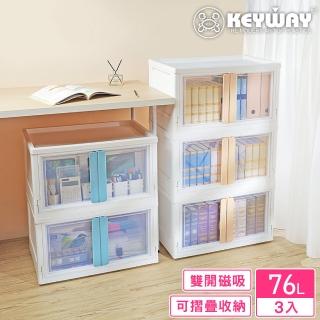 【KEYWAY 聯府】富山磁吸式雙開收納櫃76L-3入(置物箱 整理箱 MIT台灣製造)