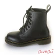【amai】時尚綁帶馬丁靴 低跟靴 軍靴 粗跟靴 短靴 中筒靴 厚底 百搭 大尺碼 WB21-1PB(霧黑色)