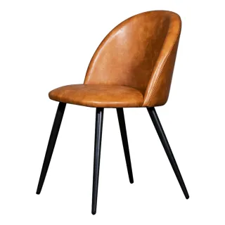 【H&D 東稻家居】現代風咖啡色鐵腳餐椅(椅子 餐椅 皮革墊)