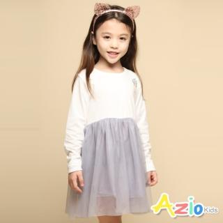 【Azio Kids 美國派】女童 洋裝 立體鳳梨貼布網紗長袖洋裝(灰)