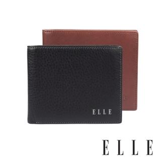 【ELLE HOMME】ELLE 精緻牛皮短夾 皮夾 男夾-側翻3面2窗格(黑色/咖啡色)