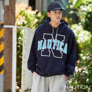 【NAUTICA】韓國限定款-大LOGO潮流大學帽T(深藍)