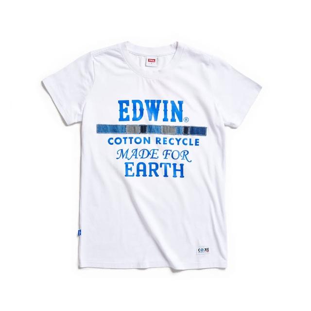 【EDWIN】女裝 再生系列 CORE標語短袖T恤(白色)
