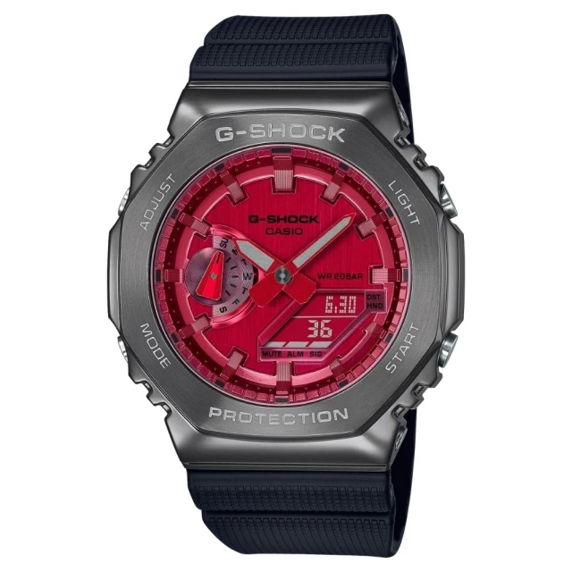 【CASIO 卡西歐】G-SHOCK 農家橡樹 時尚金屬雙顯腕錶-紅色(GM-2100B-4A 紅色)