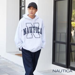 【NAUTICA】韓國限定款-大LOGO潮流大學帽T(淺灰)