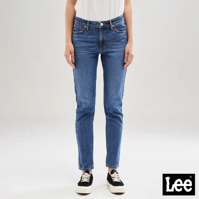 【Lee】出清品-女裝 牛仔褲 / 401 中腰標準小直筒 九分褲 中深藍洗水(LL220243303)