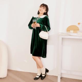 【OB 嚴選】雲朵自訂款微光澤輕奢絲絨收腰荷葉袖洋裝 《DA9496》