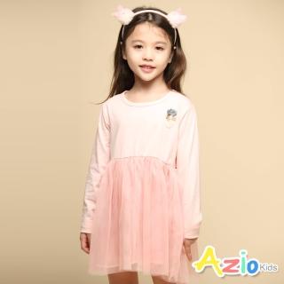 【Azio Kids 美國派】女童 洋裝 立體鳳梨貼布網紗長袖洋裝(粉)