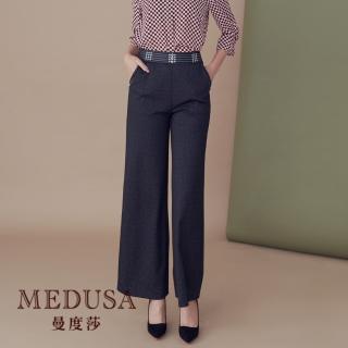 【MEDUSA 曼度莎】現貨-格紋鬆緊腰頭休閒寬褲（M-XL）｜女長褲 長寬褲 高彈性(220-92002)