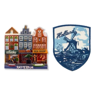【A-ONE 匯旺】荷蘭 阿姆斯特丹白板磁鐵+風車徽章2件組彩色磁鐵 冰箱磁鐵 白板磁鐵(C93+88)