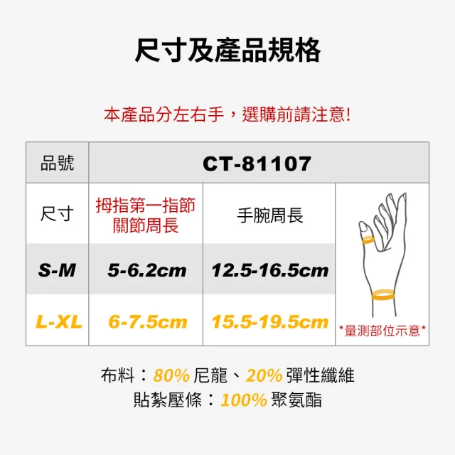 【BodyVine 巴迪蔓】360拇指型護腕-1只(拇指外拉伸展 媽媽手適用 家事護腕 CT-81107)