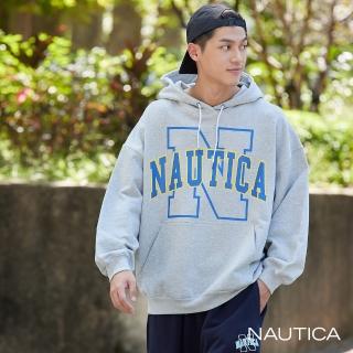 【NAUTICA】韓國限定款-大LOGO潮流大學帽T(灰)
