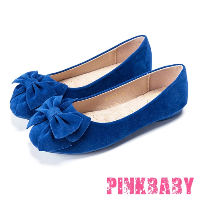 【PINKBABY】可愛圓頭立體大蝴蝶結舒適平底豆豆鞋(藍)