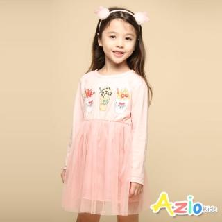 【Azio Kids 美國派】女童 洋裝 水果冰沙印花網紗長袖洋裝(粉)