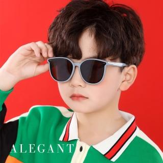 【ALEGANT】輕旅童遊亮巖灰兒童專用輕量矽膠彈性太陽眼鏡(臺灣品牌 UV400圓框偏光墨鏡)