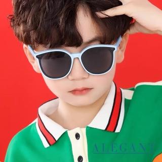 【ALEGANT】輕旅童遊初生藍兒童專用輕量矽膠彈性太陽眼鏡(臺灣品牌 UV400圓框偏光墨鏡)