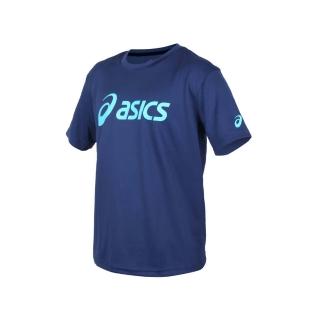 【asics 亞瑟士】男女運動排汗T恤- 臺灣製 慢跑 路跑 短袖 上衣 亞瑟士 丈青水藍(K31415-50)
