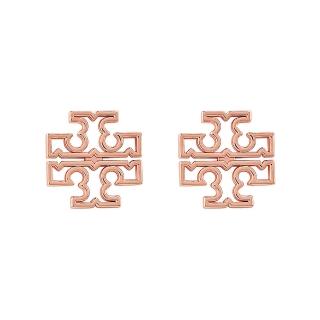 【TORY BURCH】TORY BURCH BRITTEN經典復古簍空雙T穿式耳環(玫瑰金)