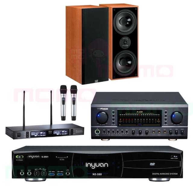 【音圓】N2-350+TDF P-650+TEV TR-9100+DM-827 木(4TB點歌機+擴大機+無線麥克風+書架型喇叭卡拉OK喇叭)