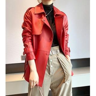 【BRIGA HA2118】BRIGA HA2118設計師款時尚束腰中長款綿羊皮風衣外套(HA2118)