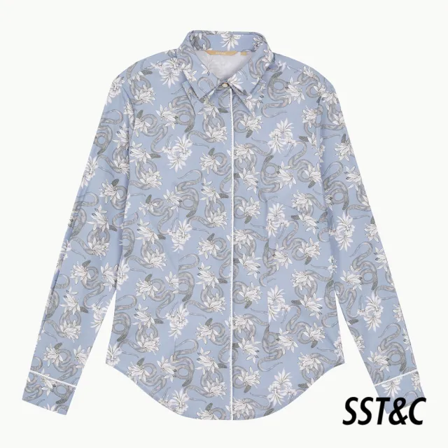 【SST&C 最後55折】淺灰藍花與蛇印花襯衫7562209002