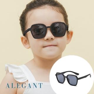 【ALEGANT】探索霧感板黑兒童專用輕量矽膠彈性太陽眼鏡(臺灣品牌 UV400方框偏光墨鏡)