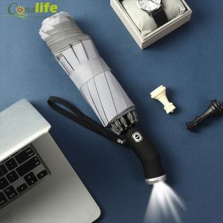 【Conalife】2入組 - 夜間安全 全自動晴雨兩用LED反向折疊傘 附電池(安全反光條雨傘/反向折疊雨傘)