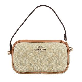 【COACH】JAMIE金屬浮雕LOGO經典印花PVC肩背包(米x咖啡)