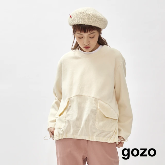 【gozo】造型口袋異材質拼接長袖上衣(兩色)