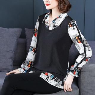 【麗質達人】12962黑色假二件上衣AA(L-5XL)