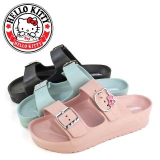 【HELLO KITTY】凱蒂貓雙帶釦輕量防水厚底拖鞋(粉紅、綠色、黑色)