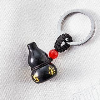 【咕咕好運GoodGoodLuck】天然黑曜石六字箴言葫蘆鑰匙圈｜《含開光》避邪、化煞、開運、聚財(#擋煞#避邪)