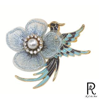 【RJ New York】復古手工刺繡布花珍珠胸針別針兩用款(金色)